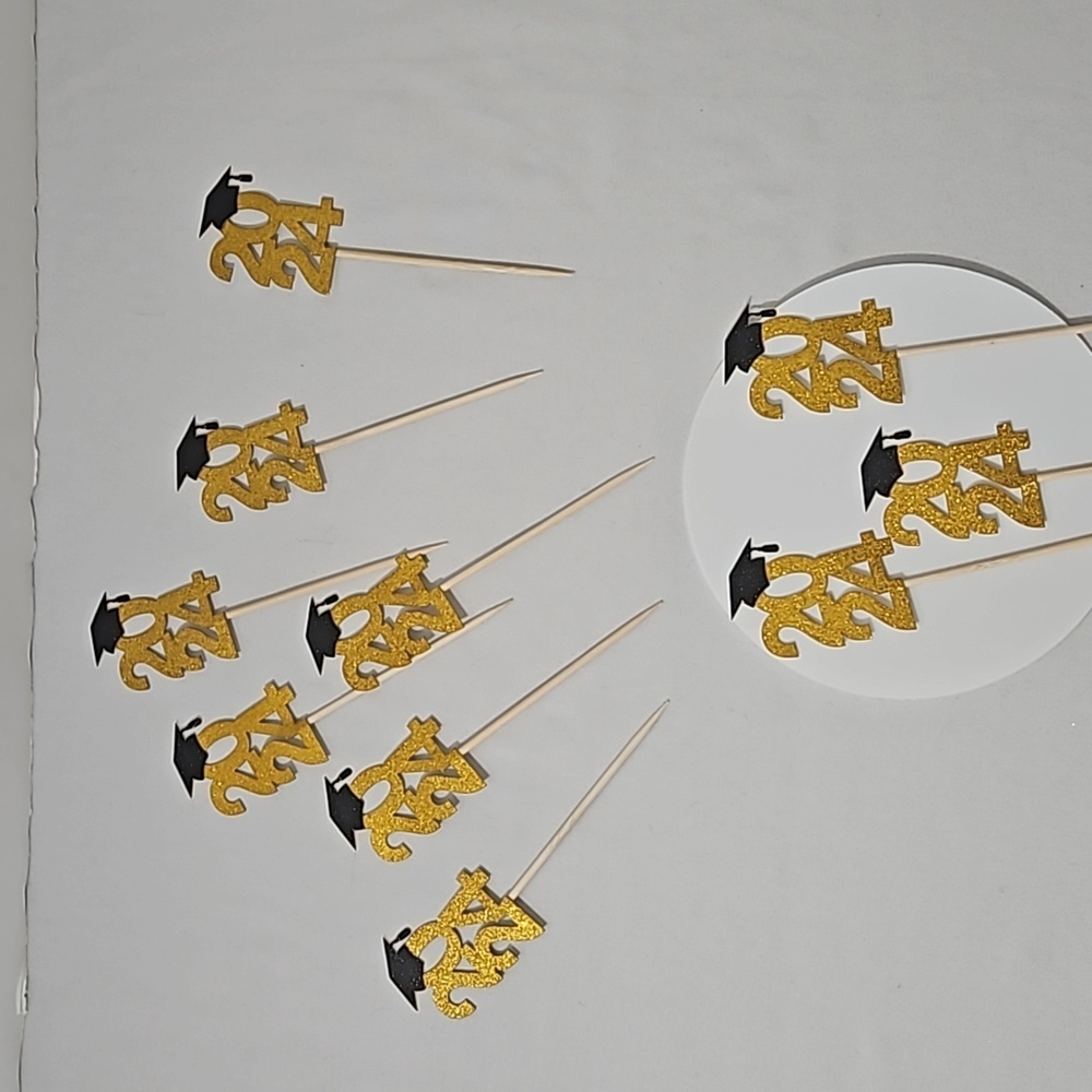 Graduation Party decor black and gold banner Cupcakes toppers Enamel Grad Pin - Picture 12 of 17